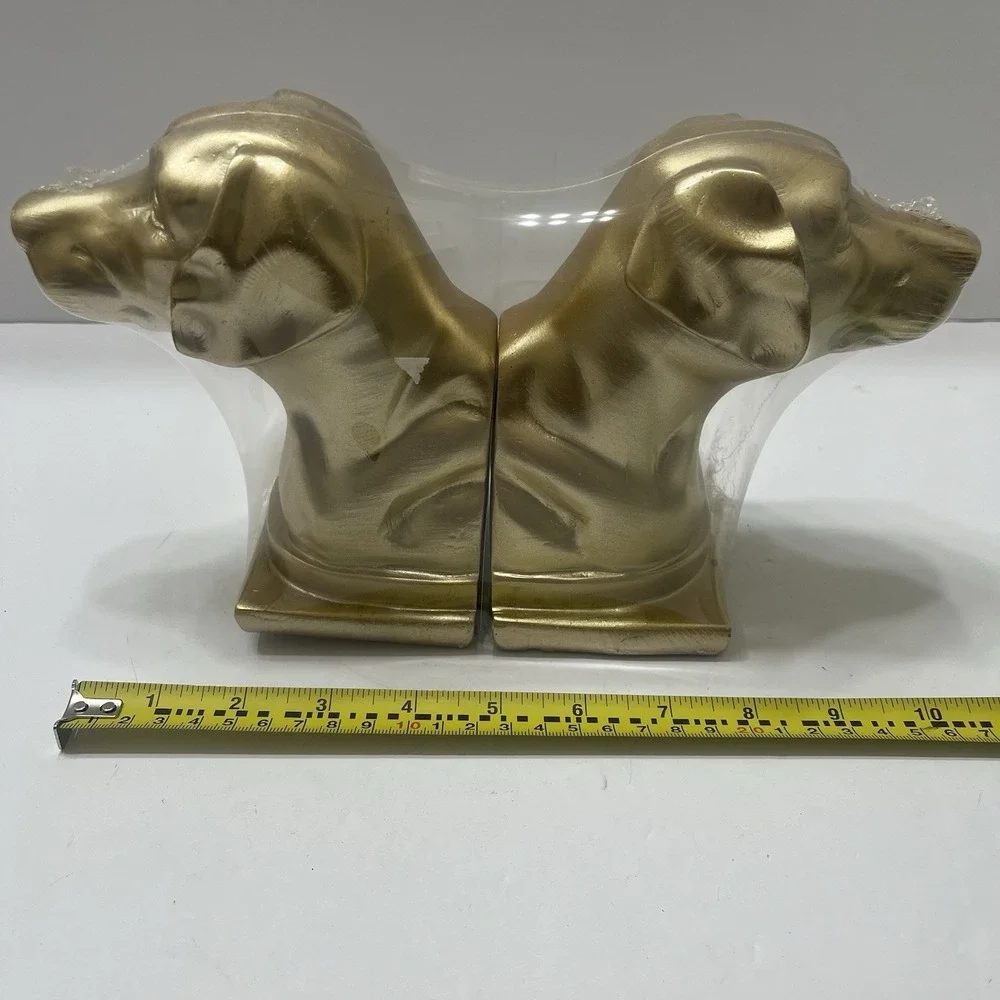 Goldtone Dog Head Bookends Resin 6.25x5